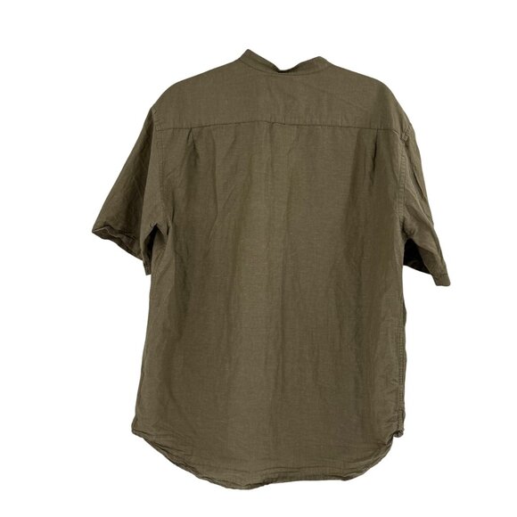 Unisex Uniqlo Olive Green Linen-Cotton Short Sleeve Button-Up Shirt Size M - Picture 2 of 9